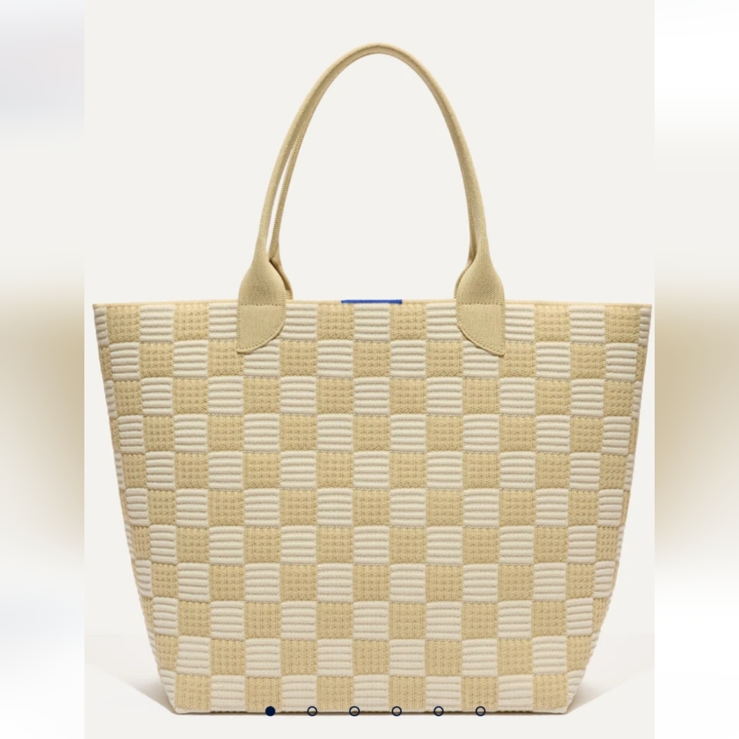 Elegant Beige And Cream Checkered Tote Bag